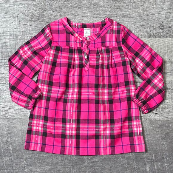 Carters Bundle Tunic Tops Girls 4T Plaid Pink & Navy Floral Dresses Long Shirts - Picture 2 of 10